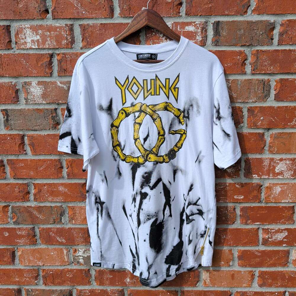 Contender Young OG Skeleton Graphic Tee Mens XL White Splatter Zip Hem